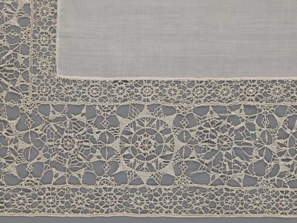 Doily, geometric ornaments, rosettes ornament, doilies. Smooth center. Edge made of white linen