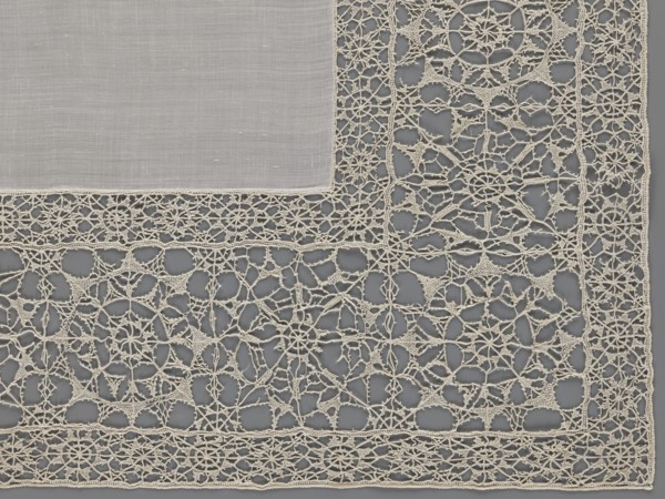 Doily, geometric ornaments, rosettes ornament, doilies. Smooth center. Edge made of white linen