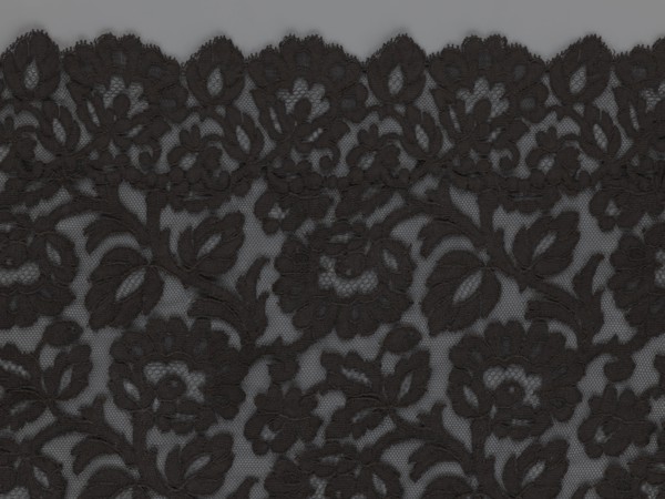 Cape, lace, in the form of a square with two wide, elongated lace ties. Continuous floral ornament