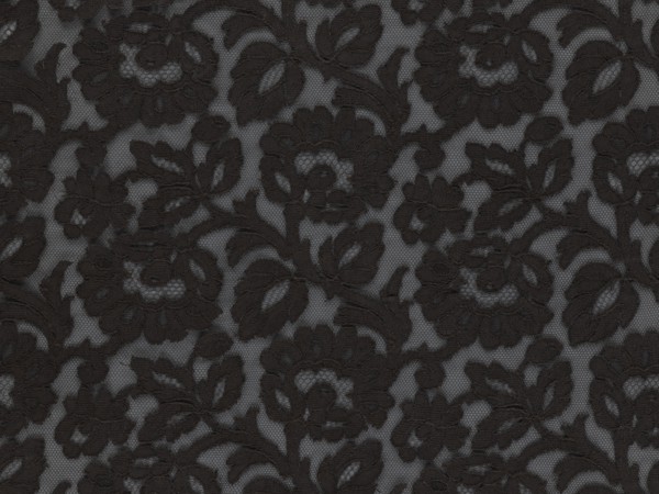 Cape, lace, in the form of a square with two wide, elongated lace ties. Continuous floral ornament