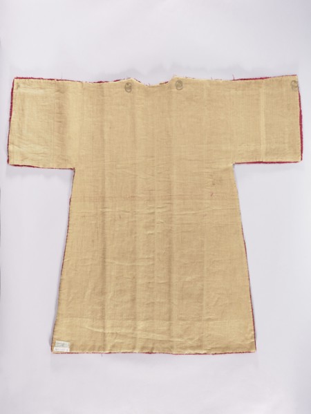 Half of a dalmatic, preserved half made of red, patterned large-scale velvet with pomegranate and