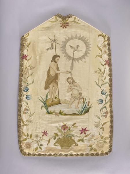 Chasuble, 18th century, Poland. Cream silk grosgrain with cotton lining and thick canvas backing;