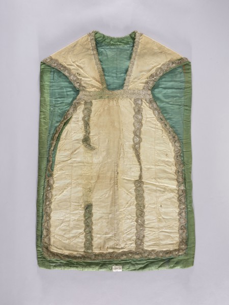 Chasuble, unknown creator; liturgical vestment, 18th century, possibly France. Against a background