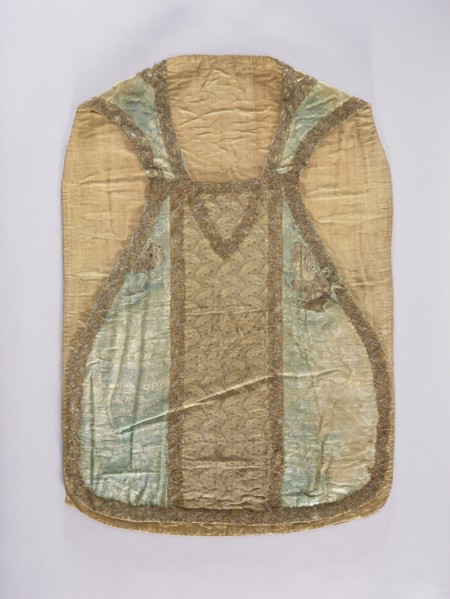 Chasuble, silk liturgical vestment, 18th century, France. Chasuble made of patterned silk fabrics: