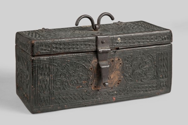 Casket, plant decoration, shields, dates, geometric ornament, early 16th century, possibly France,