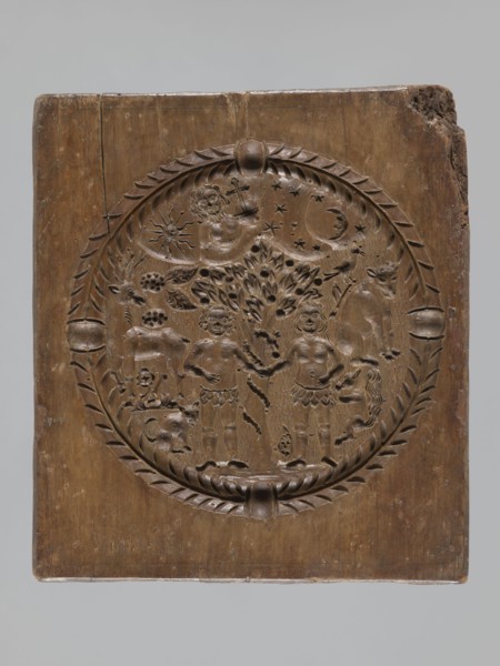 Double-sided gingerbread mould. Rectangular shape; obverse: man in 18th-century attire tricorn hat,