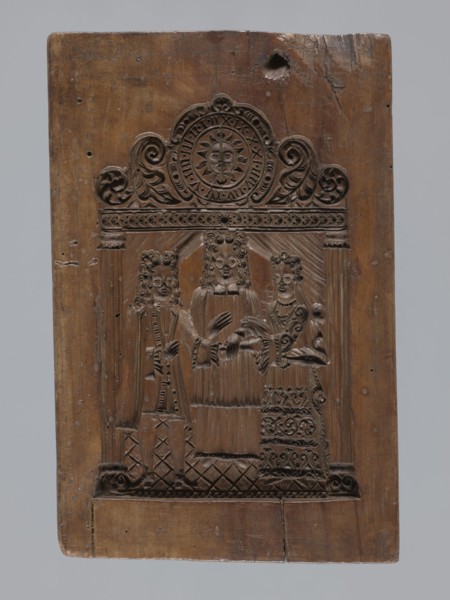 A single-sided gingerbread mould with a wedding ceremony scene, figurative scenes, gingerbread