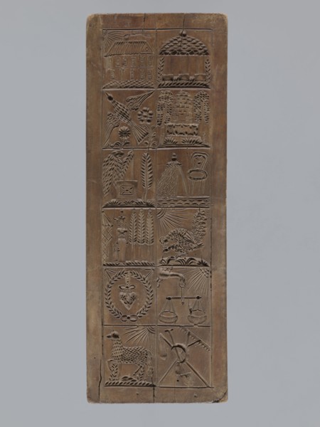 Double-sided gingerbread mould with different representations on both sides, carved by Glauer