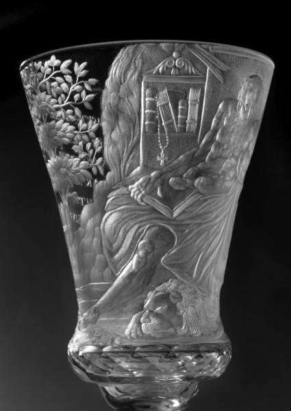 Chalice, glass, 1736–1744. Height 17.2 cm; width 7.7 cm. Round foot, slightly raised, trace of