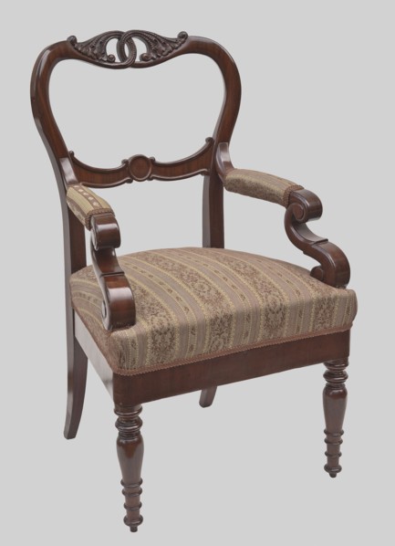 Armchair, Jan Mohr fl. ca. 1825–1850 carpenter, floral decoration, Biedermeier style, mahogany.