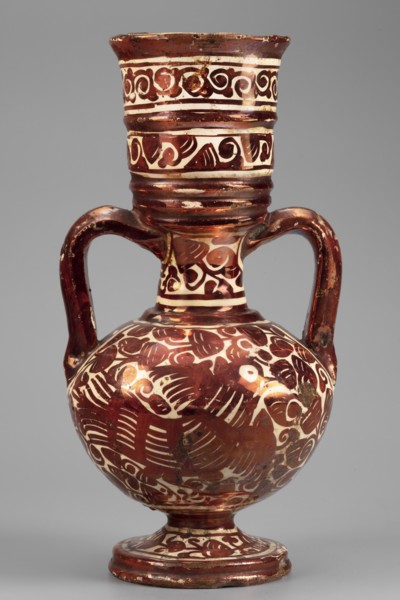 Amphora-type vase, Manises ceramic center; ca. 1400- Maker/ workshop unknown. Two-handled vase with