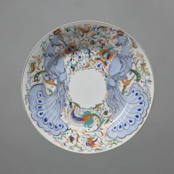 Plate, porcelain; factory named after Mikhail Vasilyevich Lomonosov 1918–. Plate with colorful