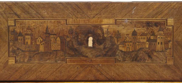 Chest of drawers, provenance revindicated, decorated with roses, classicism style, vedute,
