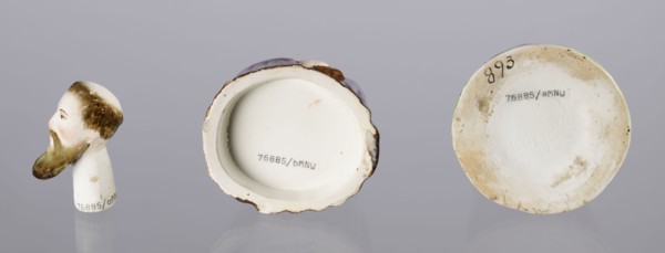 Inkwell - figurine of a monk, Prószków Slaski faience factory; 1763–1853. Three-part inkwell in the