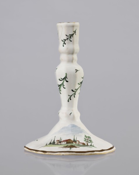 Candlestick, Prószków Slaski faience factory 1763–1853. Candlestick in the shape of a polygonal