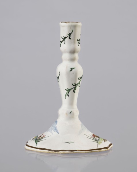 Candlestick, Prószków Slaski faience factory; 1763–1853. Candlestick in the shape of a polygonal