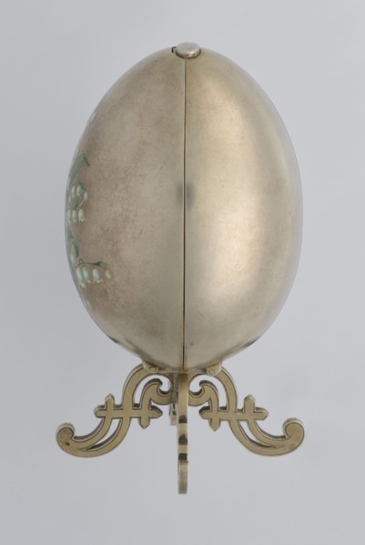 Easter egg, lilies of the valley, flowers, silver egg, smooth, composed of two opening halves on a