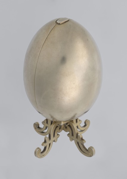 Easter egg, lilies of the valley and flowers motif, Easter egg, silver egg, smooth, composed of two