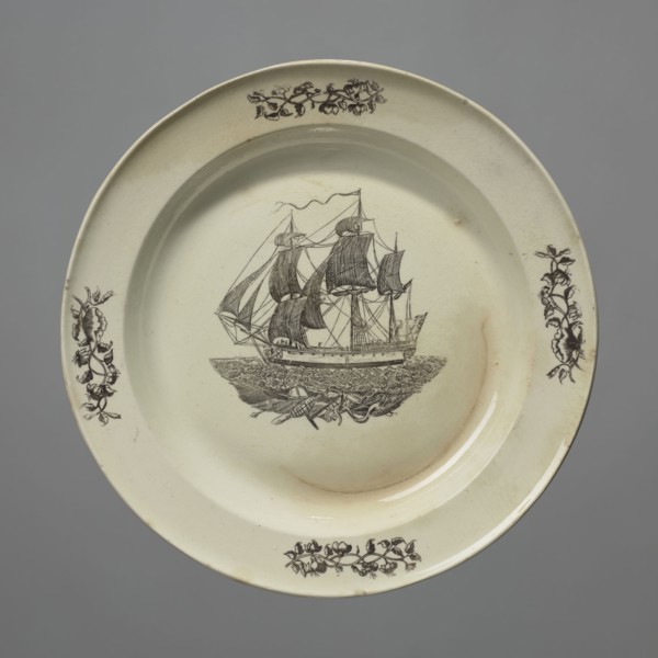 Plate, Herculaneum Factory 1793–1841. Shallow plate with a narrow collar. Printed decoration: on