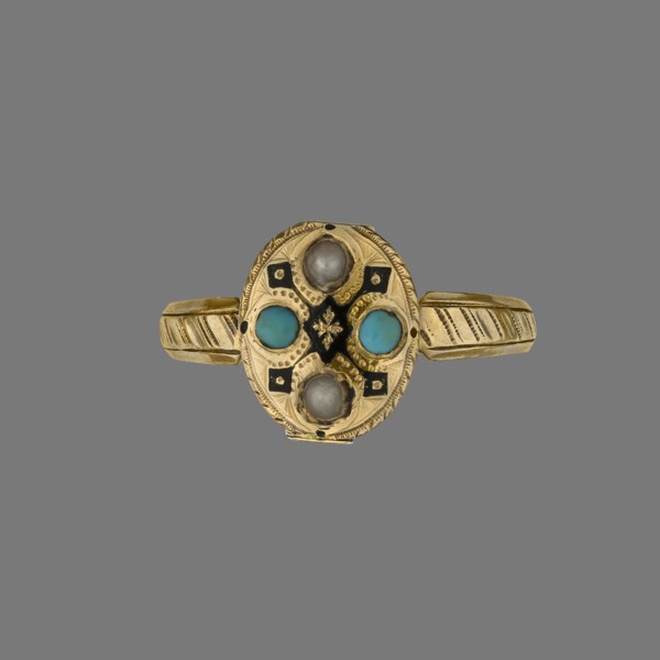 Ring by Romain Doreau fl. 1848–1863, jeweler. Oval gold ring with a band that widens slightly and