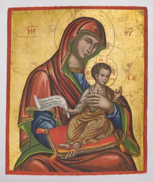 Icon: Virgin Mary with the Youthful Christ. The icon depicts the Virgin Mary in a frontal view,