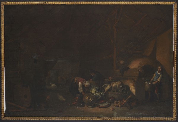 Interior of a shed, Poel, Egbert van der 1621-1664 painter, genre scene in the interior, Dutch