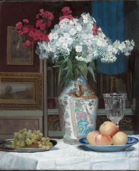 Still Life with a Bouquet of Phloxes, Krasnodebski, Piotr Hipolit 1876–1928 painter, realism style,