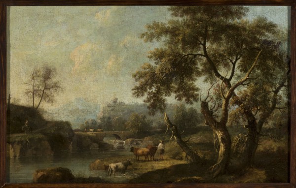 Mountainous landscape with cattle at a watering hole, Cimaroli, Giovanni Battista fl. ca. 1726–post