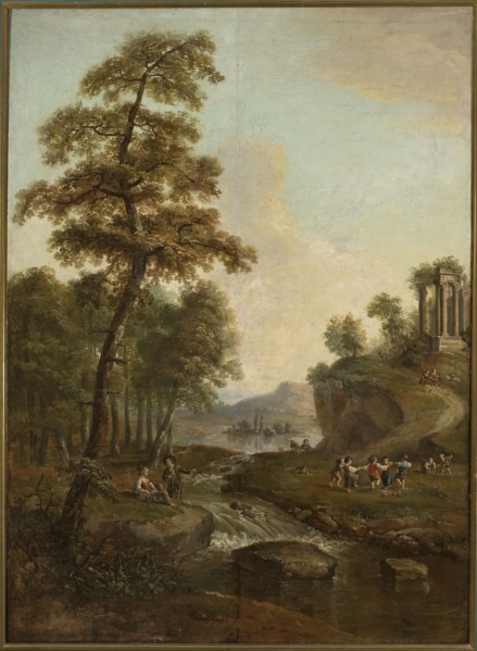 Landscape with children playing, unknown artist, French painting; idyllic landscape with children,