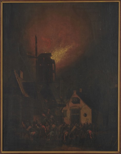 Windmill Fire, Poel, Adriaen Lievensz. van der 1628-1671/1691 painter, scenes against the sky,