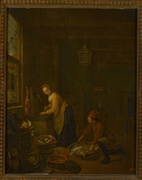 In the Kitchen, Sorgh, Hendrick Martensz. ca. 1610–1670 painter, Dutch painting, genre scene in an