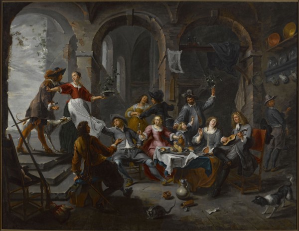 Social Scene Allegory of the Five Senses, Herp, Willem van 1613/1614-1677 painter, food, genre