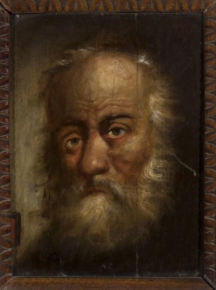 Head of St. Thomas the Apostle. The head of an old man with sparse grey hair above a vaulted