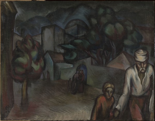 Cityscape with Figures, Roman Petrovic 1896–1947, painter; 1924; oil painting; subject: cityscape