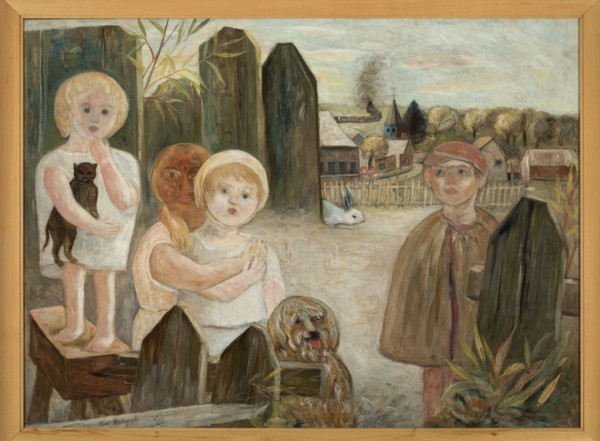 Children in a Country Yard, Makowski, Tadeusz 1882–1932 painter, ca. 1926, Paris; painting; height