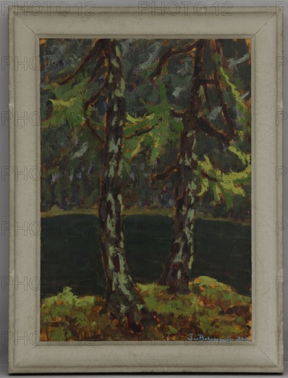 Larches on the Lake in Dobiacco, Bohuszewicz, Jan 1878–1935 painter, contemporary painting,