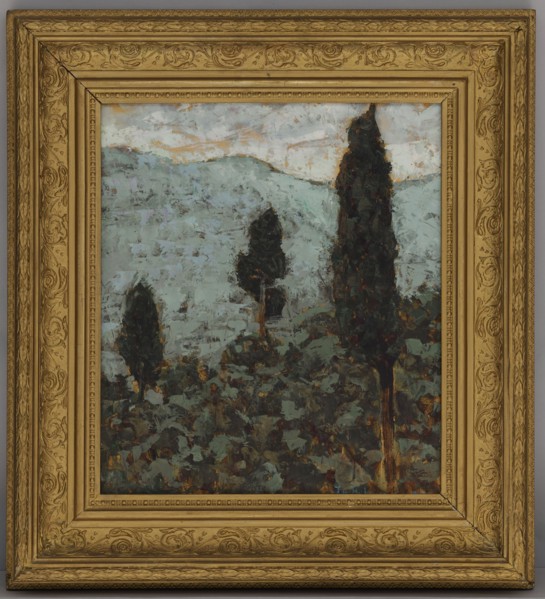 Cypresses under the mountain, Jan Bohuszewicz 1878–1935, painter; contemporary painting, interwar