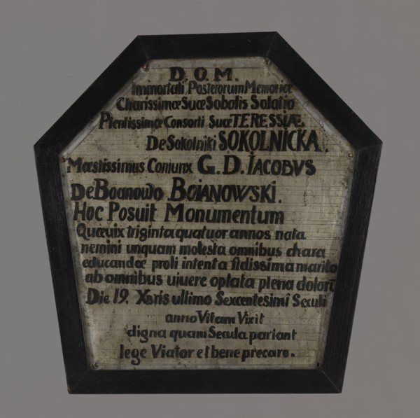 Metal plate with an inscription for the coffin portrait of Teresa Bojanowska, née Sokolnicka