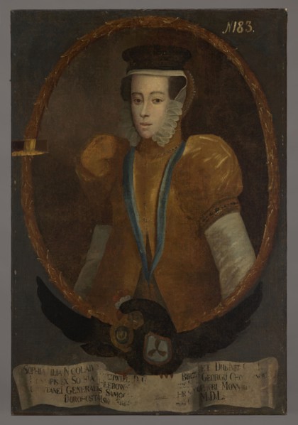 Portrait of Zofia née Radziwill post 1582–1613, 1733–1737. Oval portrait in a laurel wreath