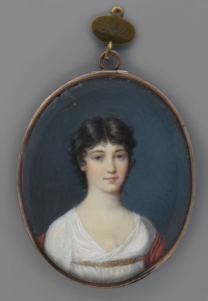 Portrait of a young girl in a white Empire-style dress, shoulder-length portrait, slightly turned