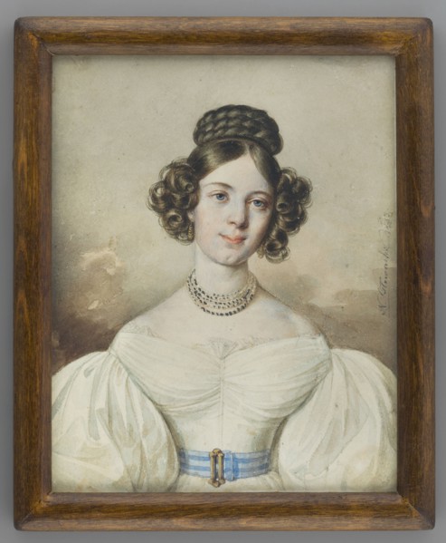 Portrait of Maria Radomyska, by Jan Nepomucen Glowacki 1802–1847. Miniature portrait, 1833. En face