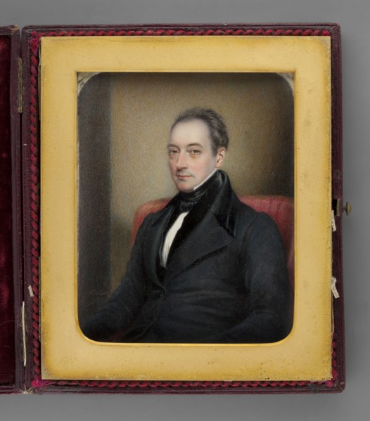 Portrait of a Man in a Frock Coat, painted by Henry Collen 1800–fl.1872, 1837. Seated waist-high,