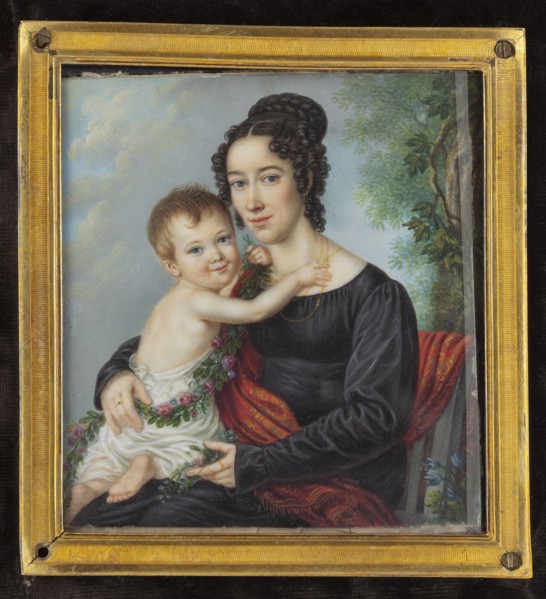 Portrait of a young woman with a child, pendant to the portrait of her husband, sculptor from