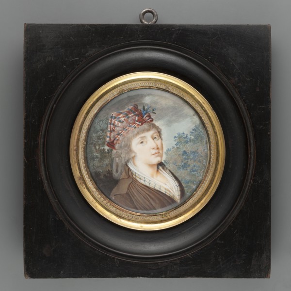 Portrait of a woman in a stylised Krakus cap. Miniature portrait en trois-quarts, bust 3/4 right,