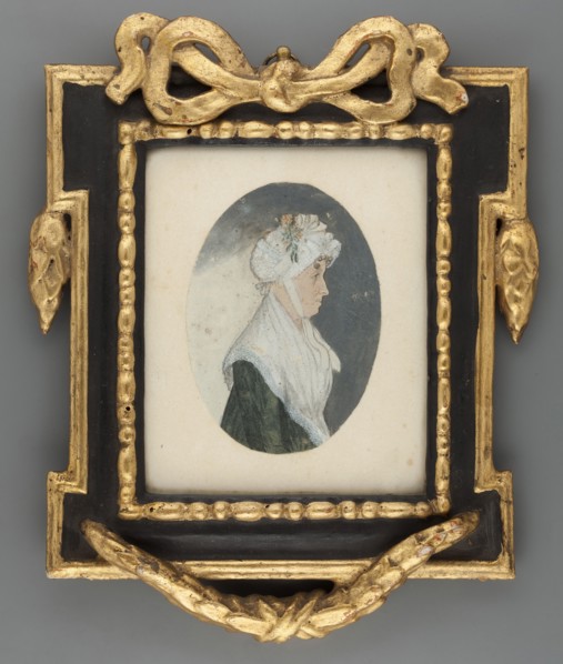 Portrait of an Elderly Woman in Profile, pendant to Min.745, costumes, women, headgear, dresses,