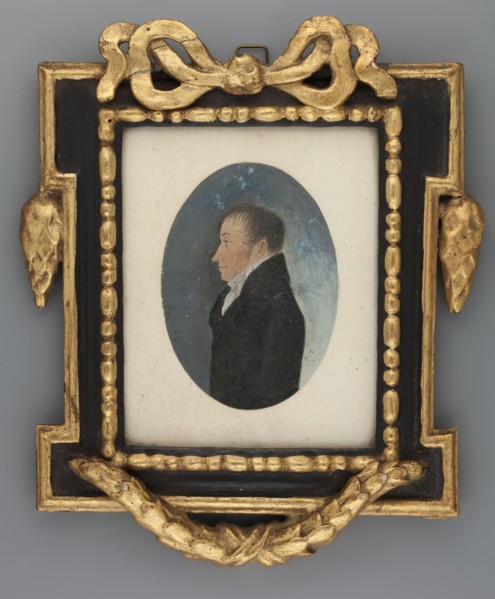 Portrait of a man in profile, pendant to Min.744, unknown creator amateur painter, male portrait in