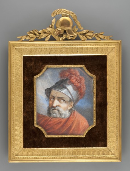 Head of a Roman soldier in a helmet with feathers of Mars?, fragment of a painting, KF fl. 1850