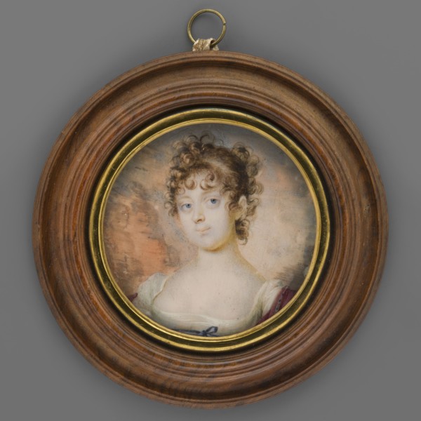 Portrait of a Young Woman in a White Empire Dress, Mainelli, Carl 1779–1838 painter. En face