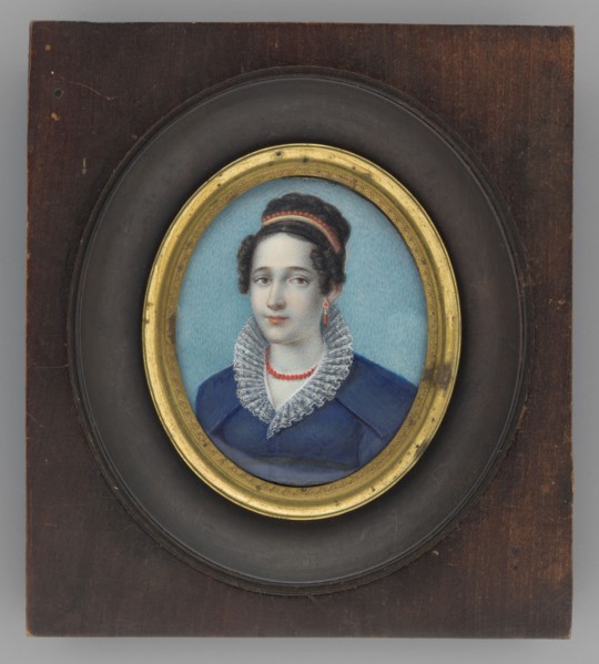 Portrait of a woman in a blue dress with a ruff, unknown artist, three-quarter portrait, costume,