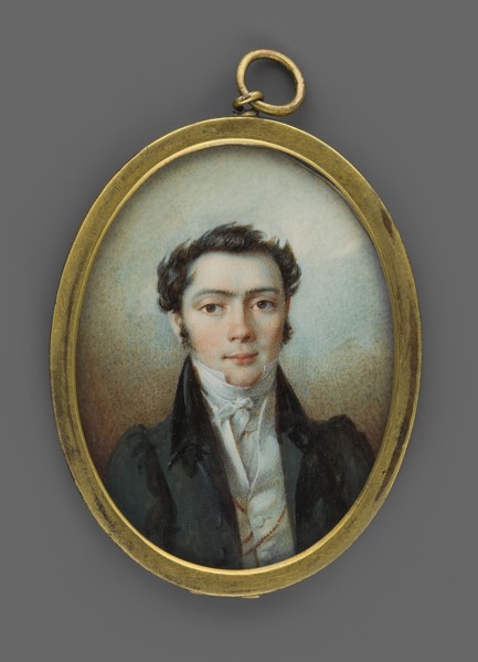 Portrait of a young man in a black tailcoat, en face portrait, male, nobility, Polish miniature,